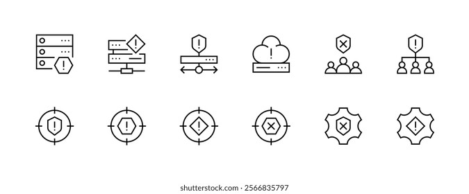 Warning and alert icon collection. Alarm, attention, care, social security, safety, reminder, verification, caution and more. Editable stroke. Pixel Perfect. Grid base 32px.