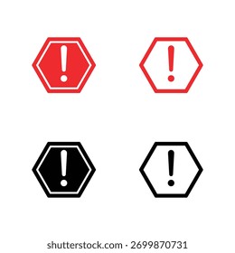 Ícone de Alerta de Aviso Definido com Forma de Hexágono e Ponto de Exclamação - Símbolos de Alerta Vermelho e Preto para Design de Perigo e Notificação