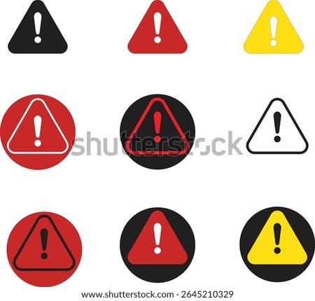 Warning and Alert Icon Set | Triangle Exclamation Icons in Flat Color Style
