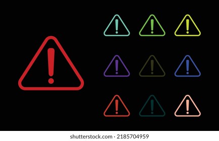 Warning, alert icon. Warning sign, exclamation mark in vivid colors. Important notification, urgent attention, caution error. Icon set, sign, symbol for UI. Vector illustration