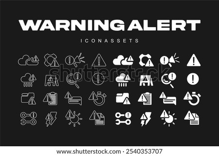 Warning and Alert Icons Pack Assets Flat Vector