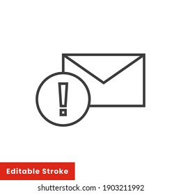 Warning alert message icon. Simple line style for web template and app. Email, suspicious, letter, mail, news, notification, vector illustration design on white background. Editable stroke EPS 10