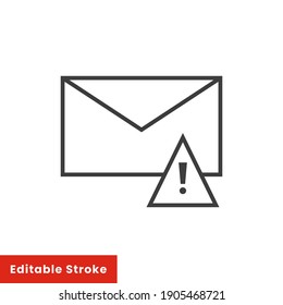 Warning alert message icon. Simple line style for web template and app. Email, suspicious, letter, mail, news, notification, vector illustration design on white background. Editable stroke EPS 10
