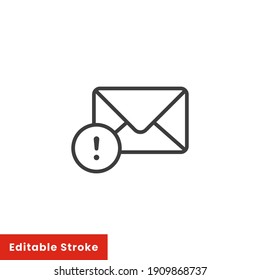 Warning Alert Message Icon. Simple Line Style For Web Template And App. Email, Suspicious, Letter, Mail, News, Notification, Vector Illustration Design On White Background. Editable Stroke EPS 10