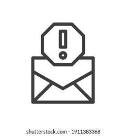 Warning alert message icon. Simple line style for web template and app. Email, suspicious, letter, mail, news, notification, vector illustration design on white background. EPS 10