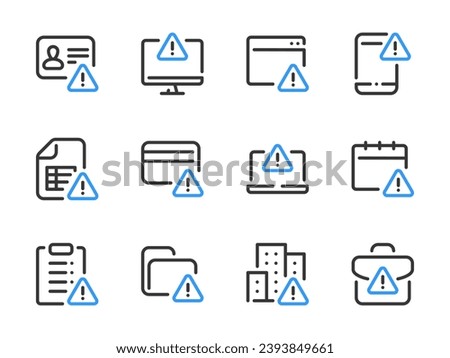 Warning and Alert Notification vector line icons. Error, Attention and Caution outline icon set.