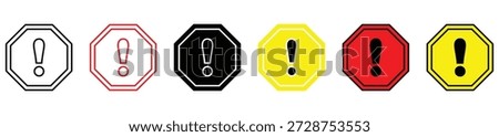 Warning and Alert Octagon Icons Set with Exclamation Mark in Multiple Colours	