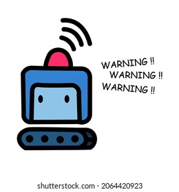 Warning Alert Robot Doodle Cartoon with Text for Shirt Poster Gift Card Cover or Logo Freestyle Drawing 