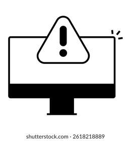 Warning Alert Screen. Computer display with alert icon for system warning or critical notification