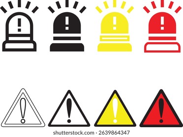 Warning and Alert Symbols Set, Emergency Light and Triangle Icons 