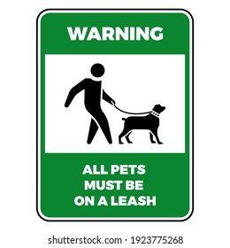 All Pets Must Be on Leash and Clean Up After Your Pet Warning Dog Leash Sign 