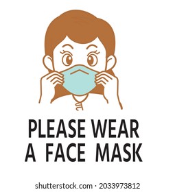 warning to always use a face mask with a simple illustration.vector image