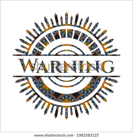 Warning arabic badge background. Arabesque decoration.
