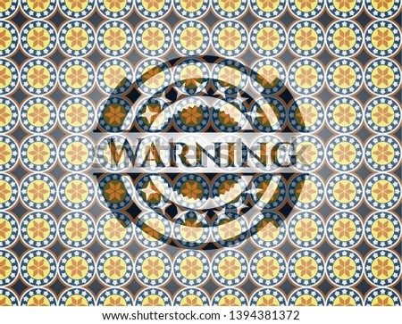 Warning arabic style badge. Arabesque decoration.