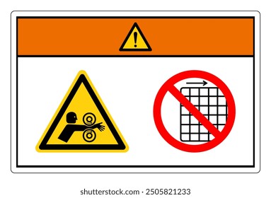 Los Rodillos Del Enredo Del Brazo De Advertencia Derecha No Quitan La Muestra Del Símbolo De La Guardia, Ilustración vectorial, Aislan En La Etiqueta Blanca Del Fondo .EPS10