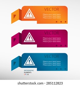 Warning  Attention caution sign on origami paper banners. Can be used for workflow layout, diagram, business step options, banner, web design