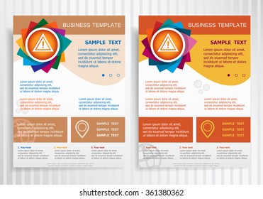 Warning. Attention caution sign on abstract vector brochure template. Flyer layout. Flat style. 