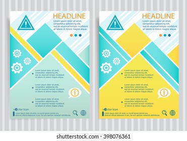 Warning. Attention caution sign on vector brochure flyer design layout template. Business modern template