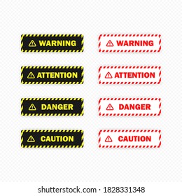 Warning, attention, danger and caution button set. Vector on transparent isolated background. EPS 10