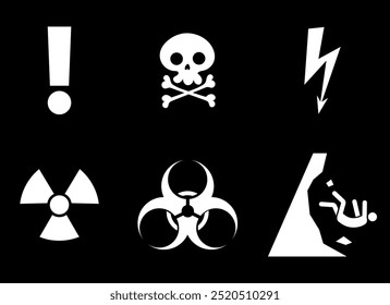 Warning attention pictogram danger safety yellow sign isolated set. Vector flat graphic design illustration