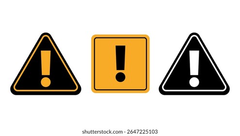 Warning attention pictogram danger safety yellow sign isolated set. Vector flat graphic design illustration
