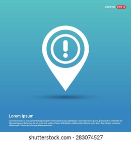 Warning attention sign with exclamation mark symbol icon - abstract logo type icon - white icon in map pin point showing Folder concept blue background. Vector illustration