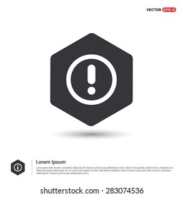 Warning attention sign with exclamation mark symbol icon - abstract logo type icon - hexagon black background. Vector illustration