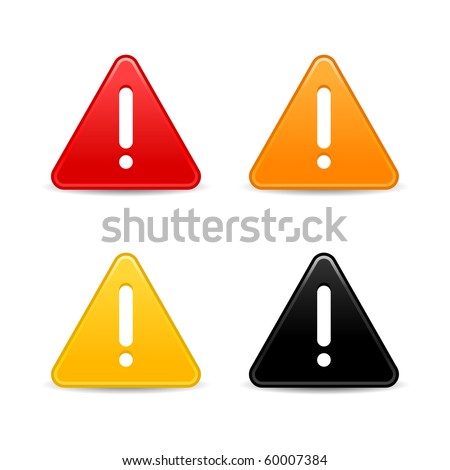 Warning attention sign with exclamation mark web 2.0 button. Smooth triangular shape with shadow on white background