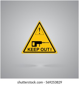 Warning attention sign. Pneumatic plug ger hammer icon. Professional instrument, working tool. 