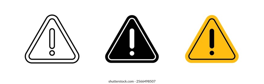 Warning attention signs flat and linear vector illustration on white background.