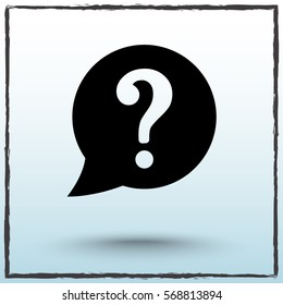 Warning attention speech bubble with question mark sign icon, vector illustration. Flat design style