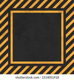 Warning background. Black and yellow background with a sign for text. Vector illustration.