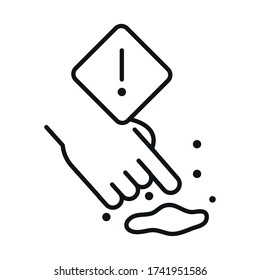 Banner de advertencia con contacto manual estilo de línea fluida diseño de icono de atención médica y tema del virus 19 de la pantalla Ilustración del vector