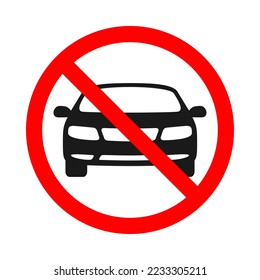 Warning banner no cars. No cars entry graphic sign isolated on white background. Prohibition symbol parking car. Vector illustration.