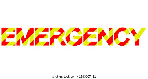 Warning banner sticker emergency, red and yellow diagonal stripes, vector sign symbol heartbeat, text emergency