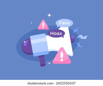 warning to be careful with fake news or hoaxes. Be careful with the spread of false information in the media or society. illustration of megaphone with warning sign. illustration concept design