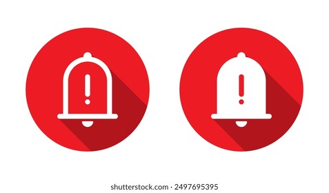 Warning bell icon with long shadow. Exclamation mark on bells