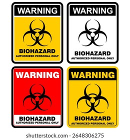Warning, biohazard, Authorized personal Only, sign vector 
