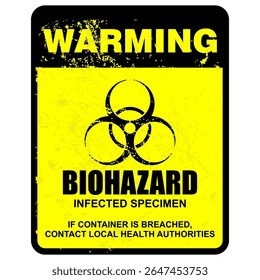 Warning, Biohazard infected specimen, sign vector