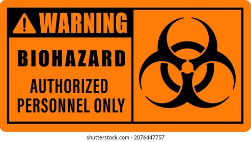 Warning biohazard sign. Black and orange danger vector illustration for labs or quarantine areas.