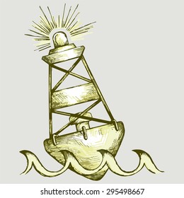 Warning buoy off the coast. Vector Image