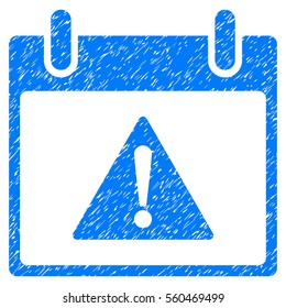 Warning Calendar Day grainy textured icon for overlay watermark stamps. Flat symbol with dirty texture. Dotted vector blue ink rubber seal stamp with grunge design on a white background.
