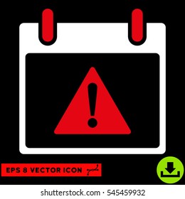Warning Calendar Day icon. Vector EPS illustration style is flat iconic bicolor symbol, red and white colors.