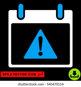 Warning Calendar Day icon. Vector EPS illustration style is flat iconic bicolor symbol, blue and white colors.