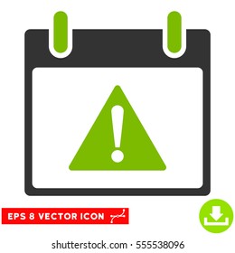 Warning Calendar Day icon. Vector EPS illustration style is flat iconic bicolor symbol, eco green and gray colors.