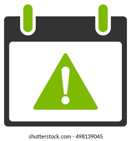 Warning Calendar Day vector pictogram. Style is flat graphic bicolor symbol, eco green and gray colors, white background.