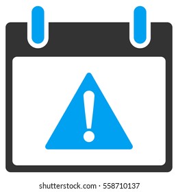 Warning Calendar Day vector toolbar icon. Style is bicolor flat icon symbol, blue and gray colors, white background.