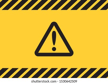 Warning caution attention triangle sign on yellow banner background.