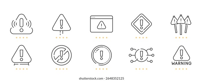 Warning, caution, danger, error line icons. Editable stroke