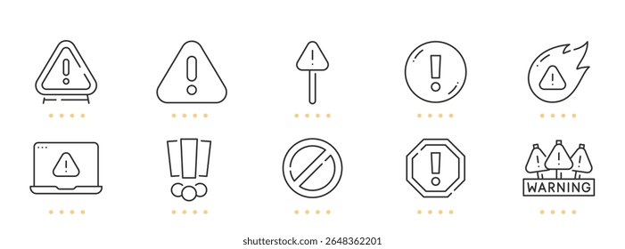 Warning, caution, danger, error line icons. Editable stroke